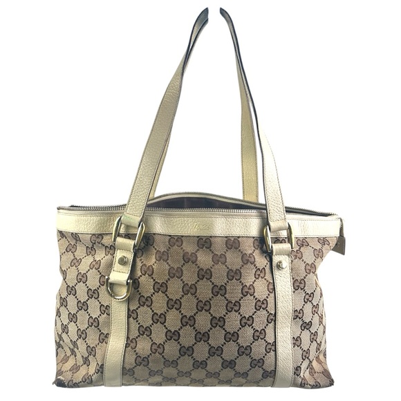 Gucci Beige Monogram Ebony Tote Bag - Picture 1 of 13